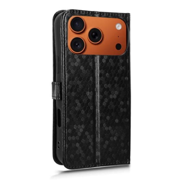 iPhone 18 Pro Max / iPhone 17 Pro Max Skal läderfodral med honungskaka pricktextur Svart