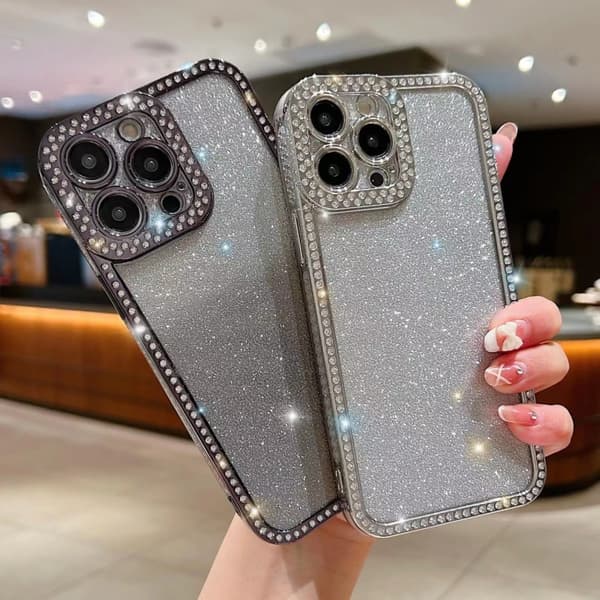 iPhone 16 Pro Diamond Gradient Glitter Pläterad TPU Skal Rosa