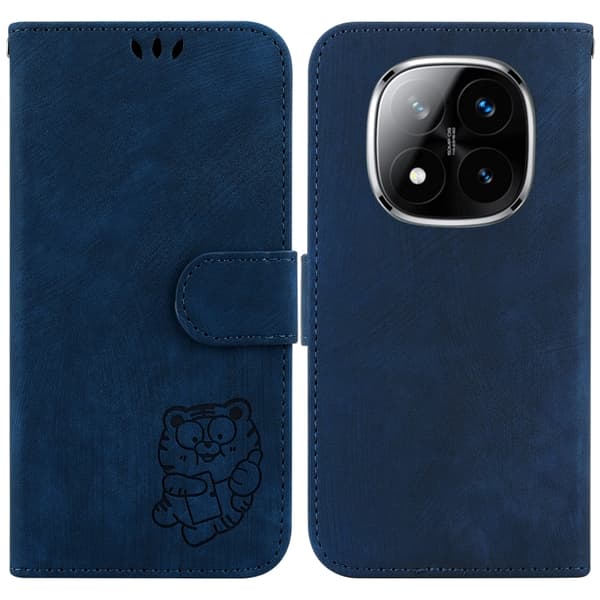Redmi Note 14 Pro / Note 14 Pro+ 5G - Litet Tiger Prägad Läder fodral Mörkblå