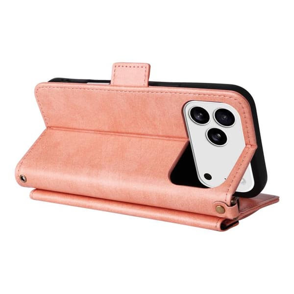 iPhone 18 Pro Max / iPhone 17 Pro Max Skal läderfodral med flera kortfack - nötköttsläder Rosa