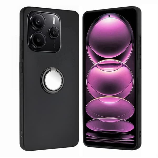 Redmi Note 14 4G EU-version TPU-fodral med matt ringhållare - Svart