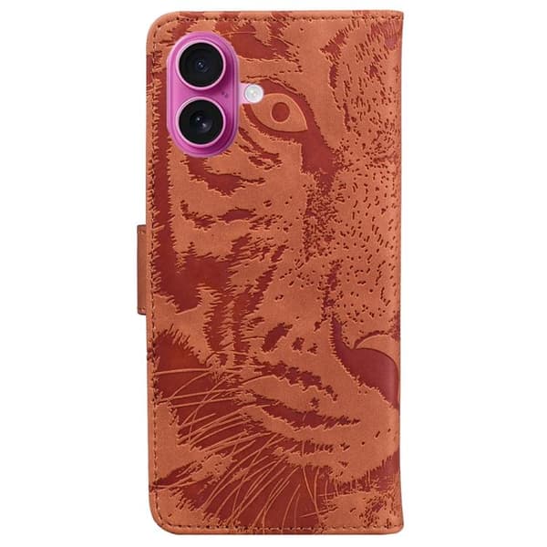 iPhone 17 Skal läderfodral med tigerprägling Brun