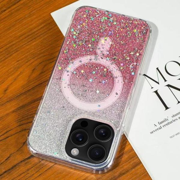 iPhone 16 Pro Max Gradient Glitter Stjärnig MagSafe Skal Gradient rosa