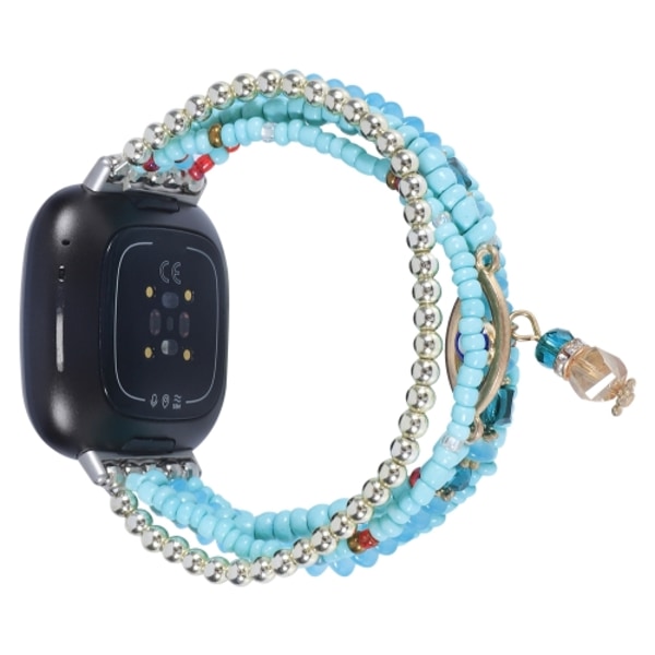 För Fitbit Versa 3 / Sense Eye Bead Chain Watch Band Lake Blue