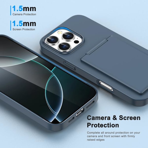 iPhone 16 Pro Shockproof Skal med Kortfack och Ställning Blå