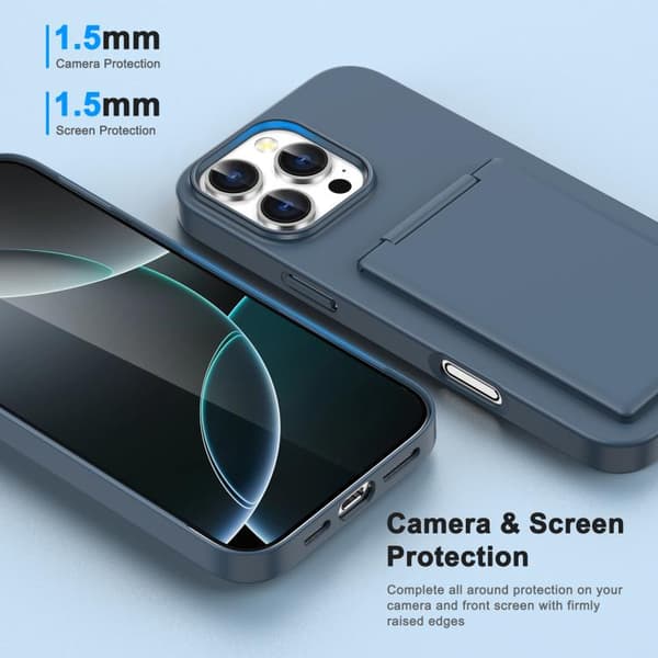 iPhone 16 Pro Shockproof Skal med Kortfack och Ställning Vit