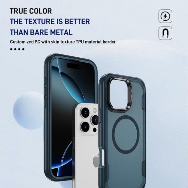iPhone 16 Pro Max - Defend 3 1 Rugged MagSafe Magnetisk Hållare Skal Kunglig blå och blå