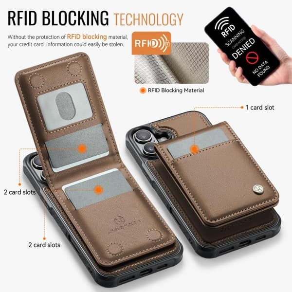 iPhone 17 Skal - brittisk stil med RFID MagSafe kortficka av PU Brun