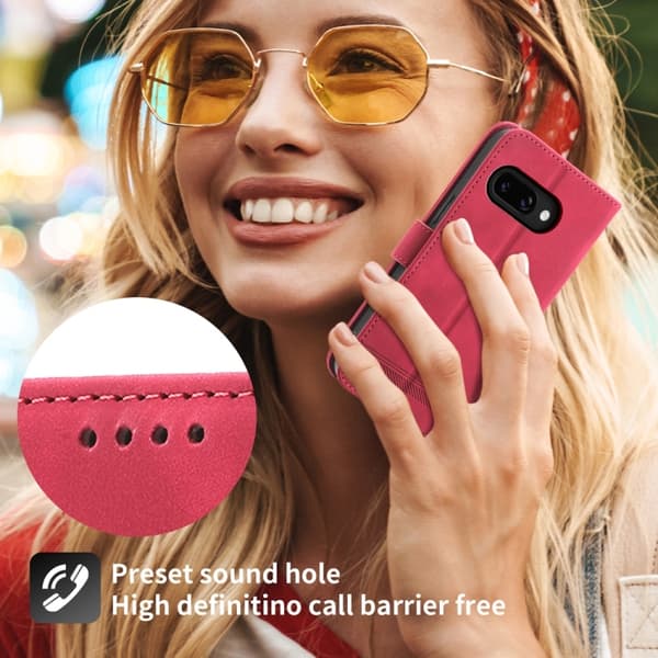 för Pixel 9a Skal Dierfeng Dream Line TPU Hybrid PU Läderfodral Röd