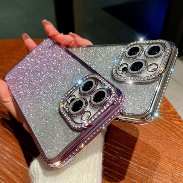 iPhone 16 Pro Max Skal med Diamant Gradient Glitter TPU - Skydda din telefon med stil! Gradient svart