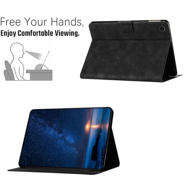Samsung Galaxy Tab A9+ / A11+ Prägad Katt Läderfodral Svart