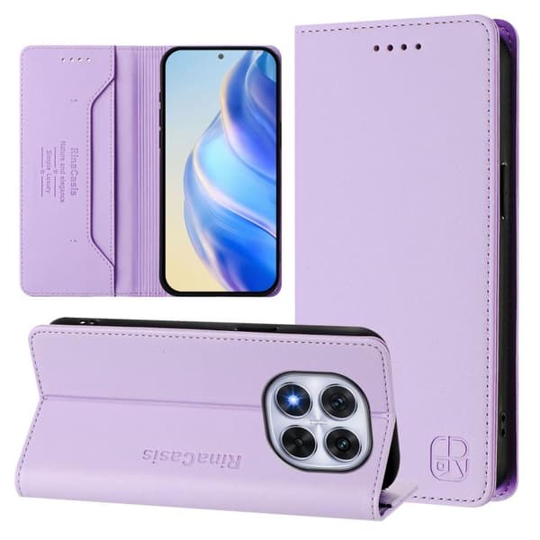 Redmi Note 14 Pro 4G RC01 - Dubbelvikts Magnetisk RFID Läderfodral Ljuslila