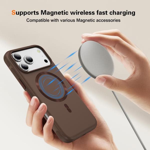 iPhone 17 Pro Skal med Imitation Original CD Textur Magsafe PC Hybrid TPU Kaffe
