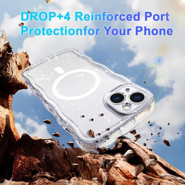 iPhone 16 Pro Max Wave Glitter MagSafe Magnetisk TPU Skal Transparent vit