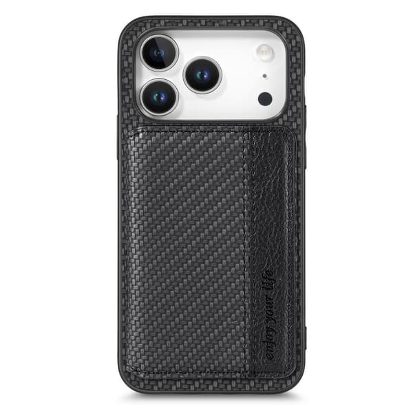 iPhone 18 Pro / iPhone 17 Pro Skal - kolfiber med magnetisk kortplånbok och RFID-skydd Svart