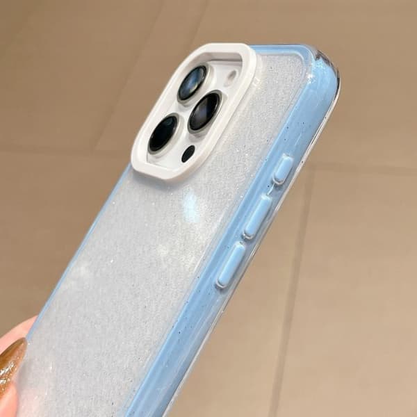 iPhone 16 Pro Max Glitter Kontrastfärg PC Hybrid TPU Skal Vit Rosa