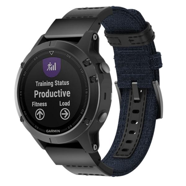Watch av canvas och läder för Garmin Fenix5 Plus, storlek på handledsrem: 150+110 mm Blue