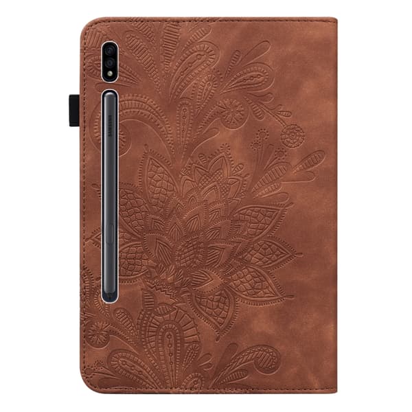 Samsung Galaxy Tab S8 Läderfodral med Blommönster Brun