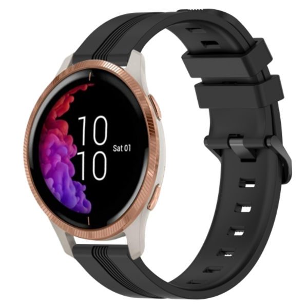 För Garmin Venu 20 mm konkavt randigt Slicone watch Black