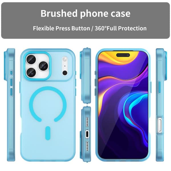 iPhone 18 Pro / iPhone 17 Pro Skal - Frostad Genomskinlig TPU + PC med Fullt Skydd Blå