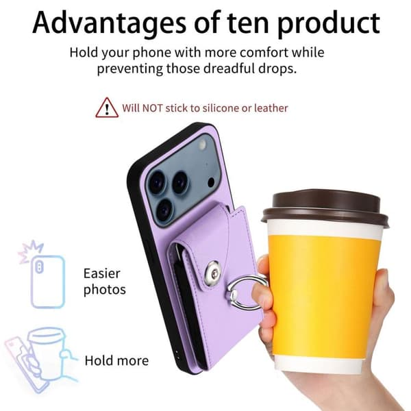 iPhone 18 Pro / iPhone 17 Pro Skal med Kortficka och Ringhållare Purpur