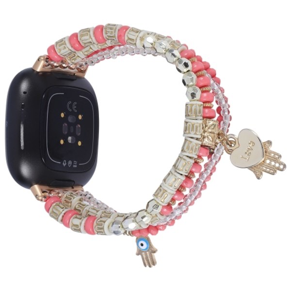 För Fitbit Versa 3 / Sense Palm Bead Chain Watch Band Rose Red
