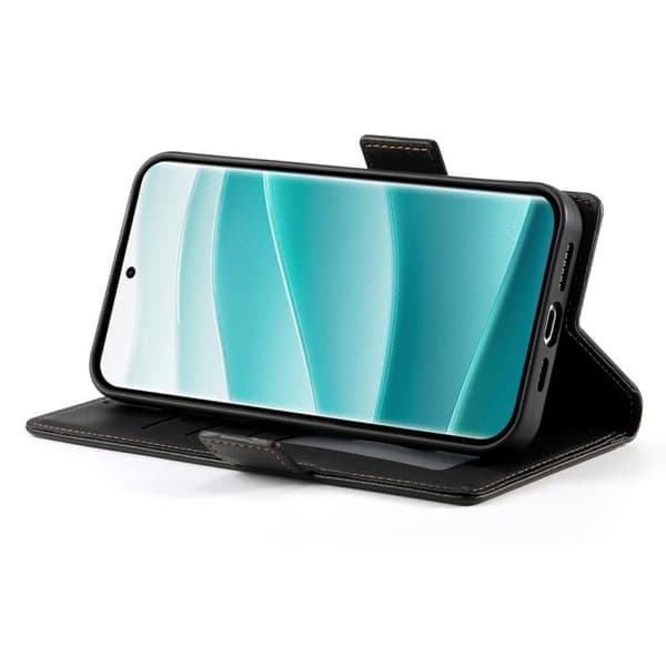 Redmi Note 14 Pro 4G - Magnetisk Frostad Läderfodral med Sidobuckle Svart