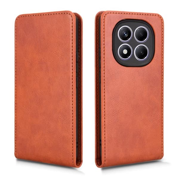 Redmi Note 14 Pro 4G - Magnetisk Vertikal Flip Läderfodral Brun