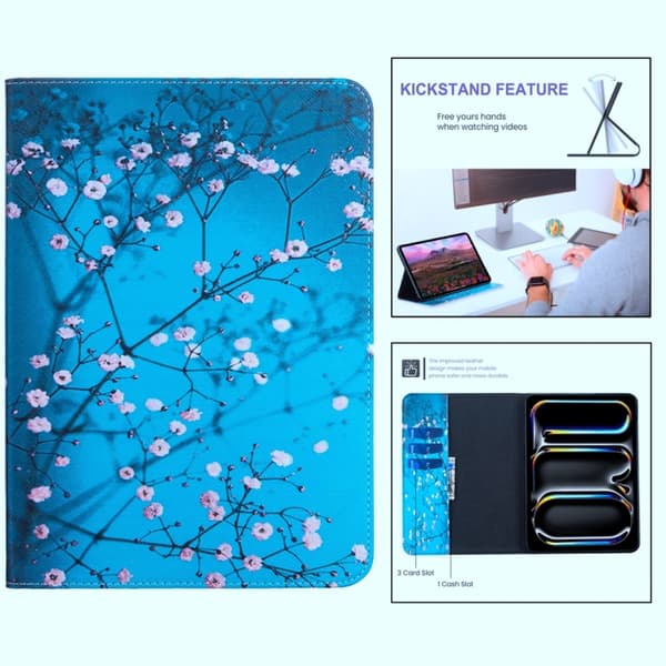 Samsung Galaxy Tab A9+ / A11+ Färgad Läderfodral Plommonblomma
