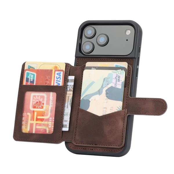 iPhone 18 Pro / iPhone 17 Pro Skal med RFID-skydd och PU-kortficka Kaffe