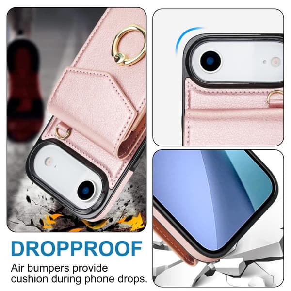 iPhone 17 Air Skal med RFID-kortfack och ringhållare Roséguld
