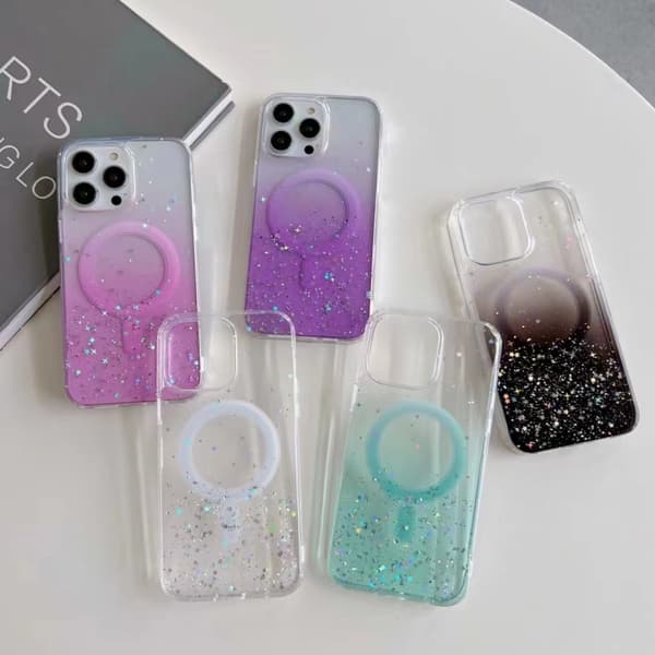 iPhone 16 Pro Glitter MagSafe Hybrid Clear TPU Skal Rosa