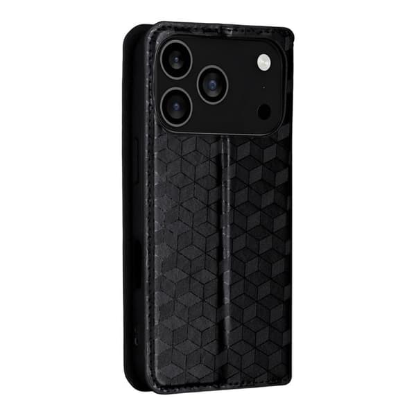 iPhone 18 Pro Max / iPhone 17 Pro Max Skal läderfodral med kubisk rutmönster Svart