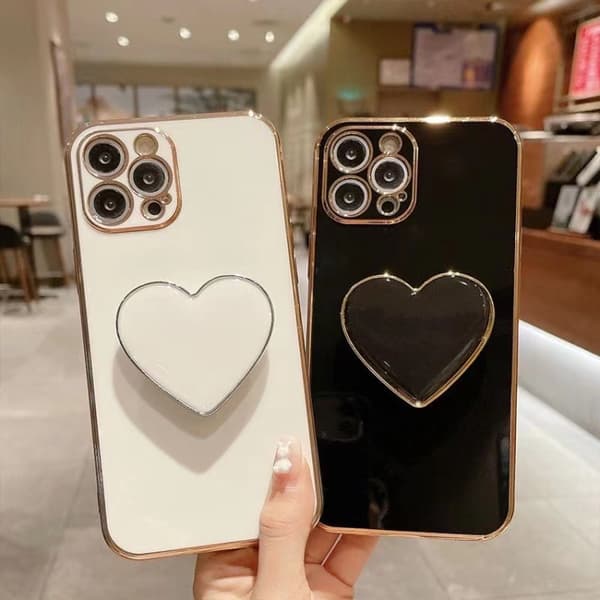 iPhone 16 Pro Max Skal med Elektropläterad Kärleksformad Hållare Blå