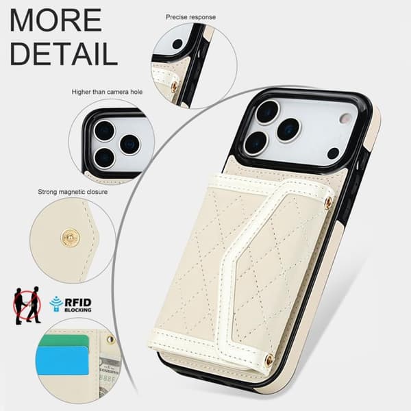 iPhone 18 Pro / iPhone 17 Pro Skal med Spaltad Rhombisk Textur och Lång Rem Beige