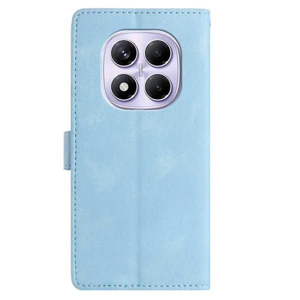 Redmi Note 14 Pro 4G - Embossed Feather Leather Mobilskal med Skinnkänsla Ljusblå