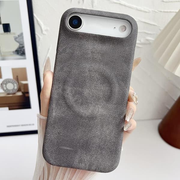 iPhone 17 Air Skal - Denim med MagSafe Magnetisk PC + PU Mörkgrå