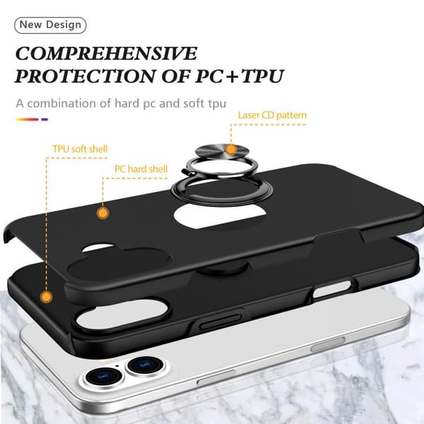 iPhone 17 Skal - PC + TPU med osynlig ringhållare Svart