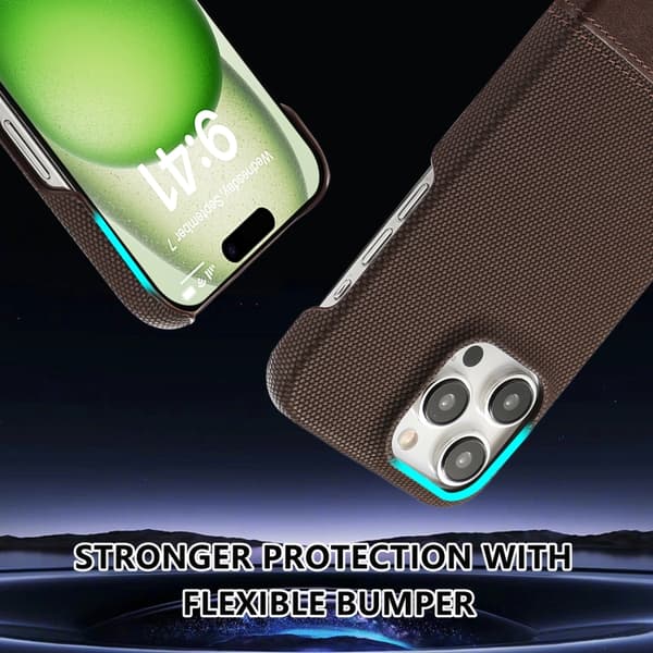 iPhone 16 Pro Skal PU med Stötabsorberande Stygning Mörkbrun