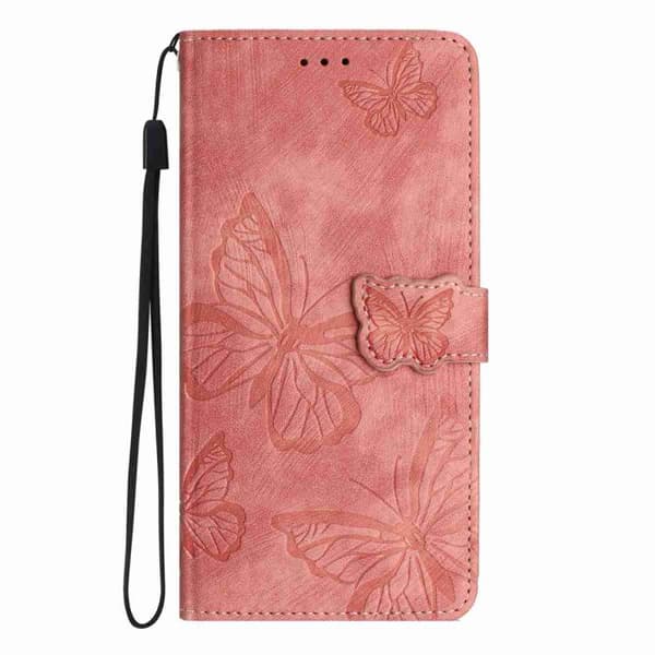 iPhone 18 Pro Max / iPhone 17 Pro Max Skal läderfodral med präglad fjärilsmönster Rosa
