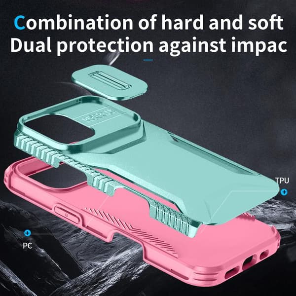 iPhone 17 Skal med Glidande Camshield Rosa + Grågrön