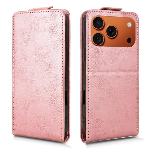 iPhone 18 Pro Max / iPhone 17 Pro Max Skal Läderfodral med Magnetisk Vertikal Flip och Spänne Roséguld
