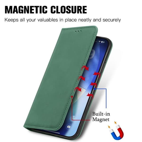 iPhone 18 Pro Max / iPhone 17 Pro Max Skal läderfodral med retro känsla och magnetisk flip Grön
