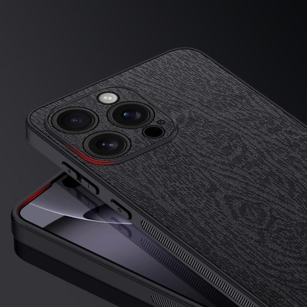 iPhone 16 Pro Tree Bark Läderfodral - Stöttålig Skal Blå