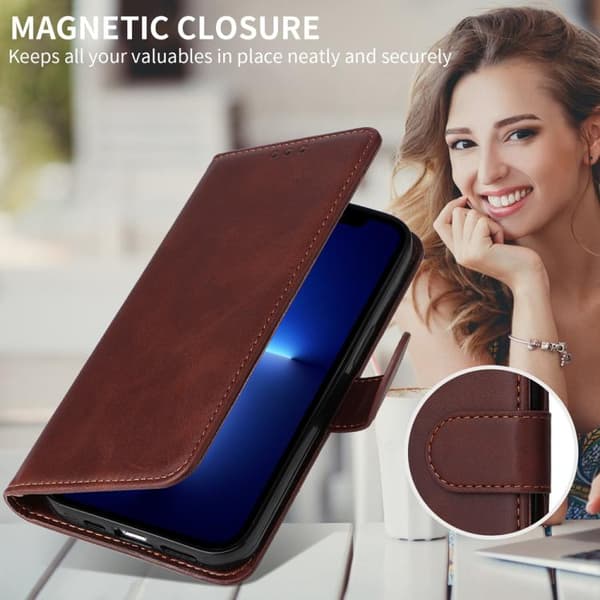 Redmi Note 14 4G - Flip Läderfodral i Klassisk Kalvskinnstextur, Global Brun