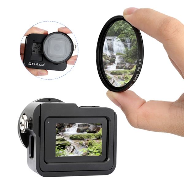 Skyddande hölje i CNC-aluminiumlegering med försäkringsram och 52 mm UV-objektiv för GoPro HERO8 Black