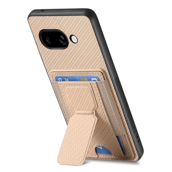 för Pixel 9a Skal med Kolfiber Fällbart Ställ och Elastisk Kortficka Kaki