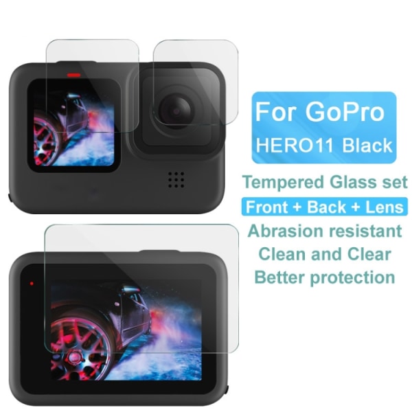 imaks härdat glasfilm för GoPro HERO11 Black bakre skärm + främre skärm + bakre kameralins