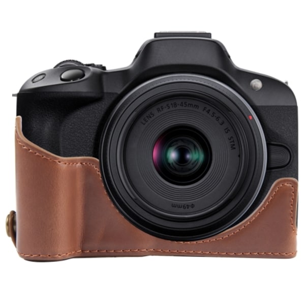 För Canon EOS R50 1/4 tums gänga PU läder kamerahalfodral bas Kaffe