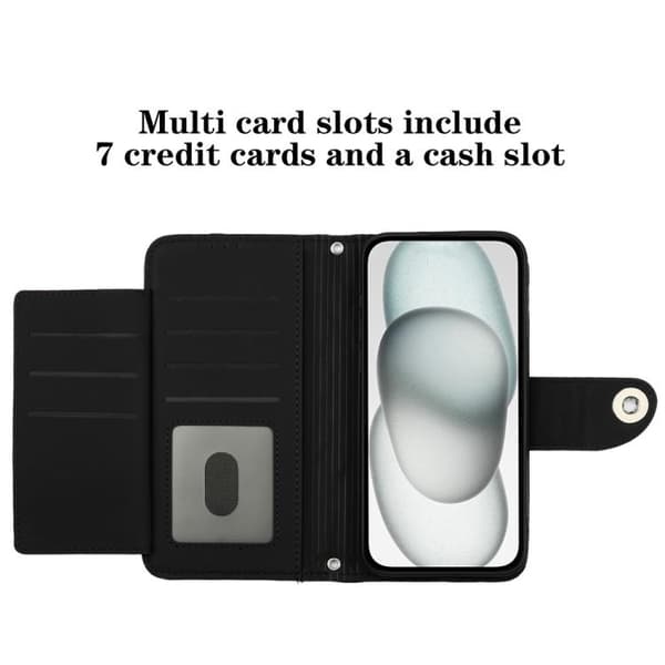 iPhone 18 Pro Max / iPhone 17 Pro Max Skal läderfodral med rhombisk textur och lanyard Svart
